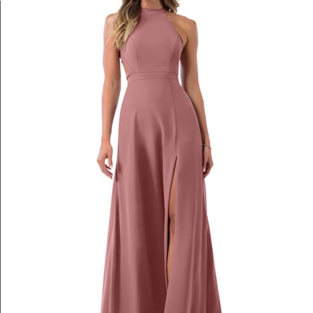 Azazie Desert Rose halter floor length dress